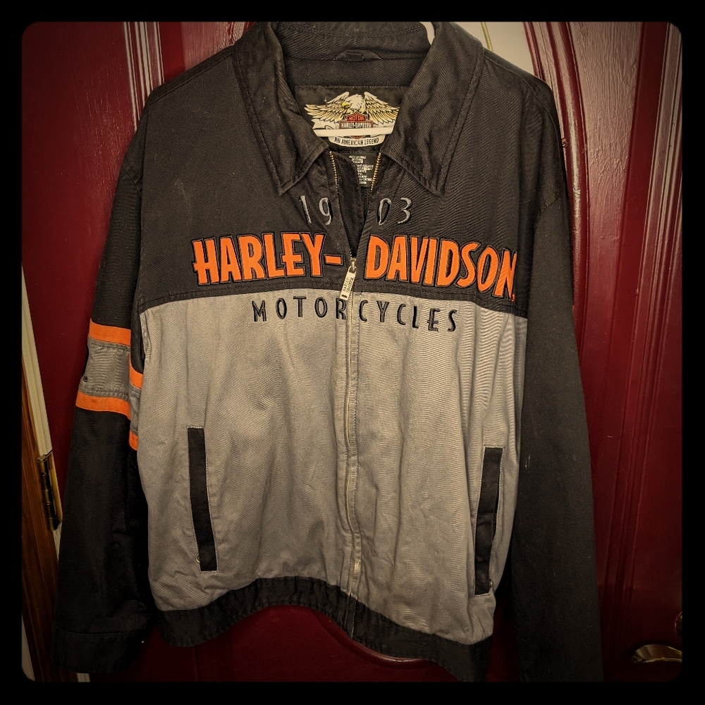 Harley jacket motorcycle classic orange black xl